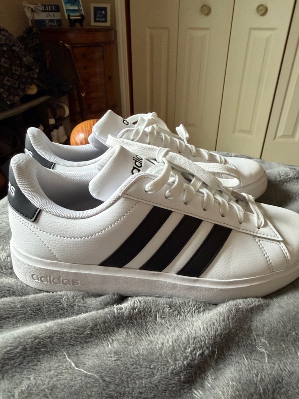 adidas White Sneakers with Black Three-Stripes